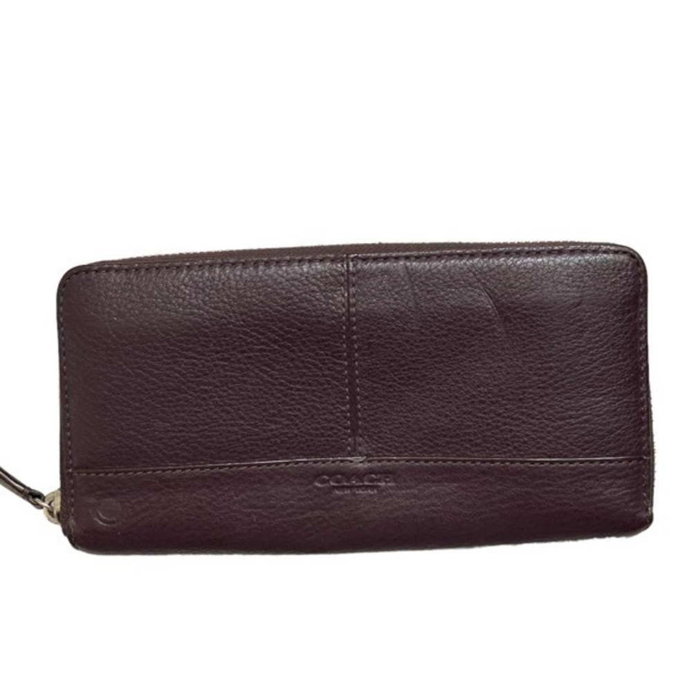 Coach purple leather zipper accordion clutch wallet